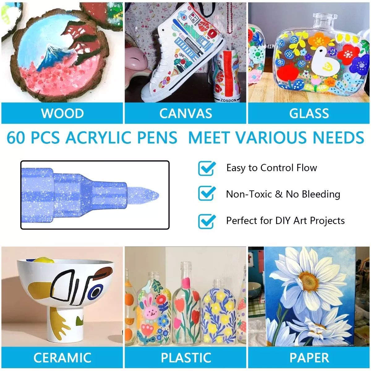 60 Plumones Punta Pincel Brush Pintura Acrilica Tipo Posca