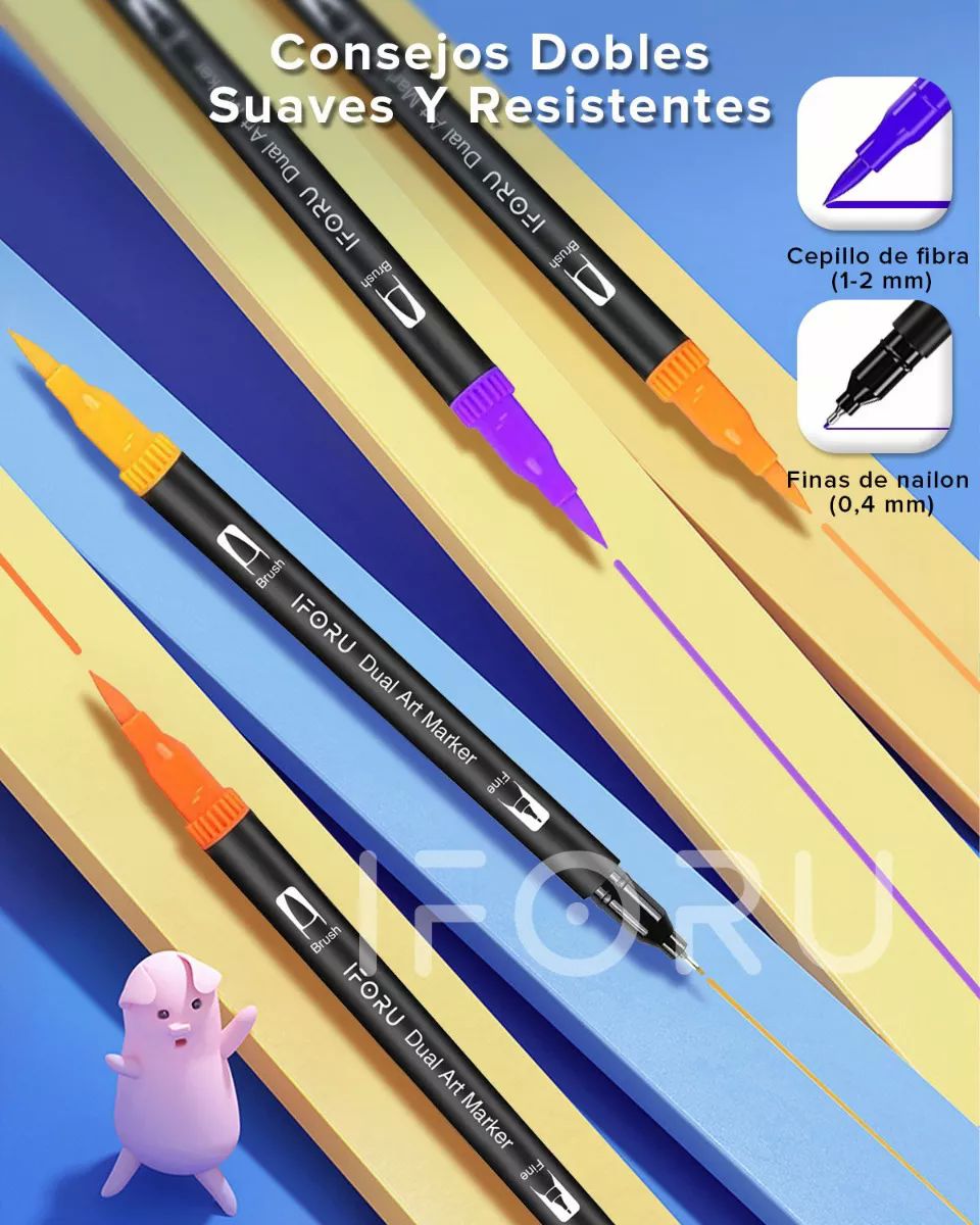 Marcadores Doble Punta Plumones Punta Pincel Iforu 144 Color