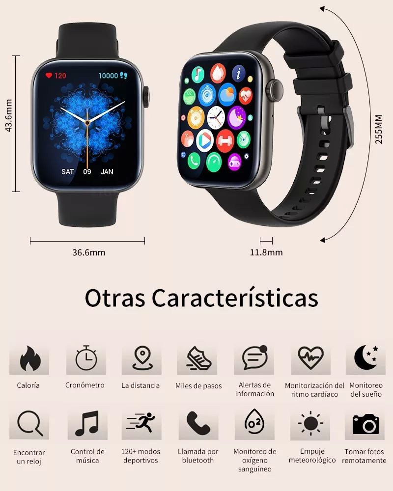 Reloj Inteligente Mujer Smart Watch P45 Bluetooth Call 1.81 color NEGRO