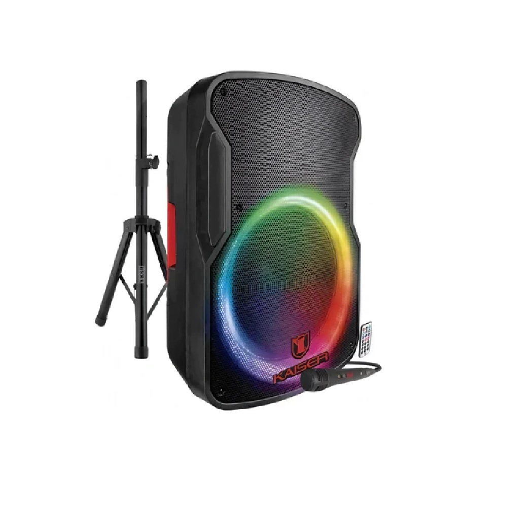 Bafle KSR Premium Recargable 15 Pulgadas Bluetooth Micrófono 12,000W PMPO Kaiser