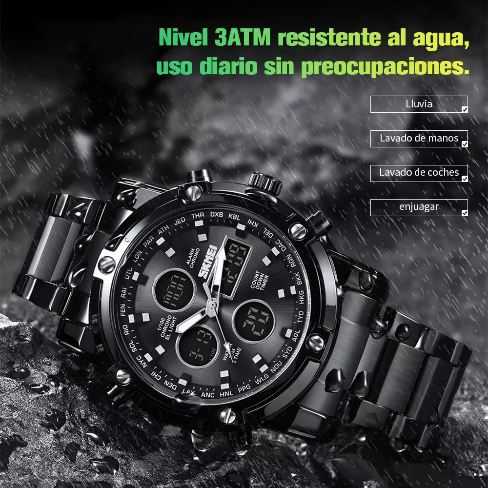 Reloj Elegante Skmei 1389 Triple Hora Acero Inoxidable