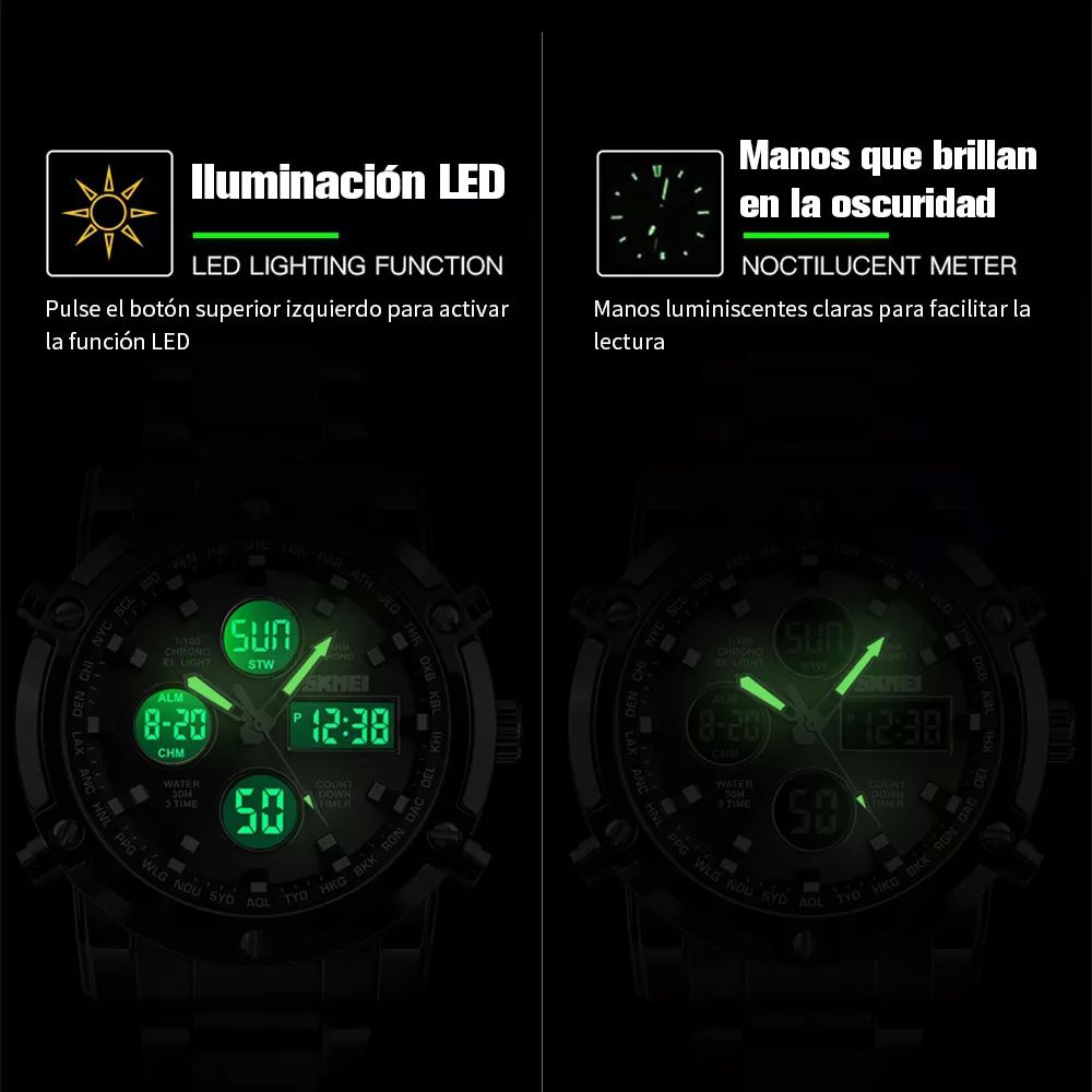 Reloj Elegante Skmei 1389 Triple Hora Acero Inoxidable