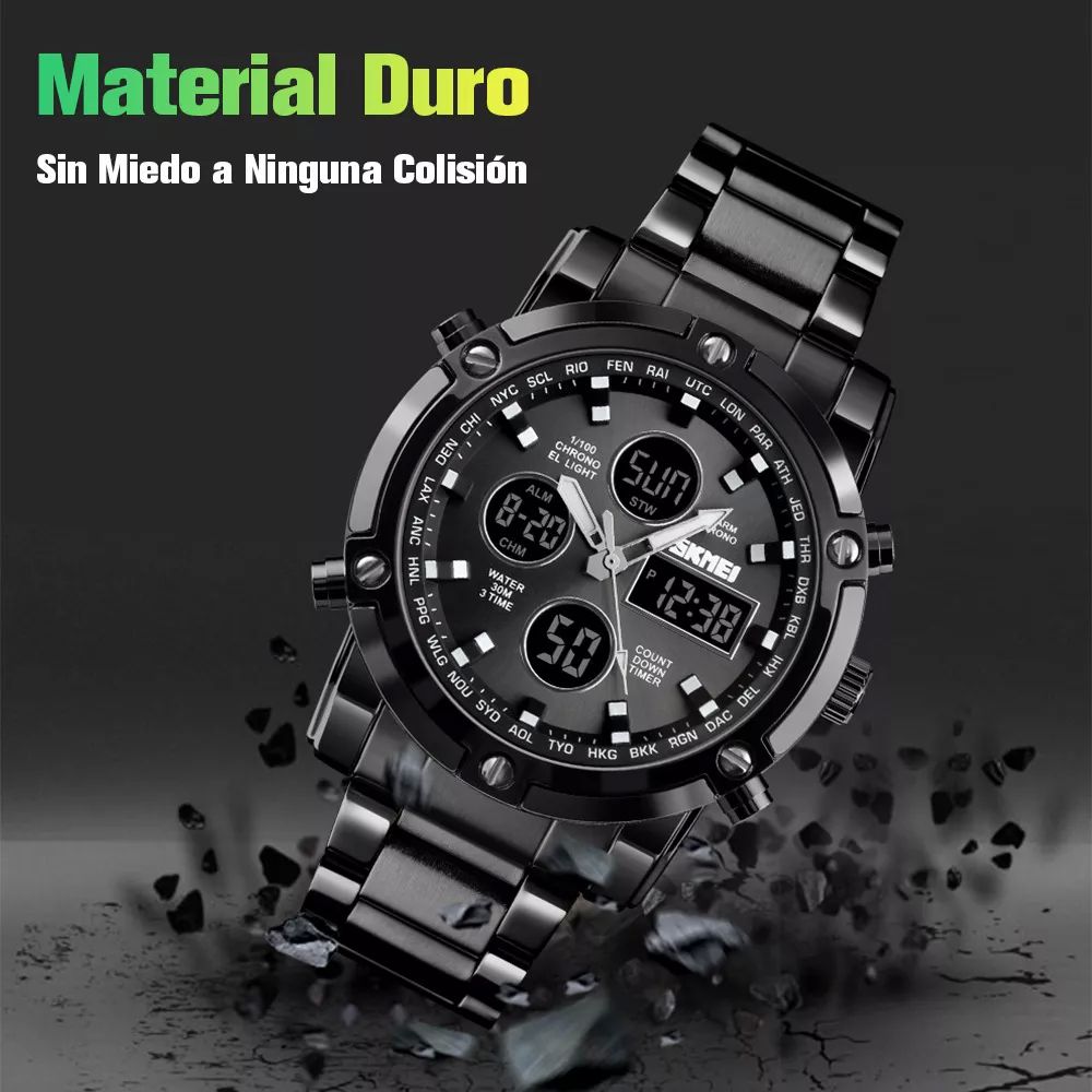 Reloj Elegante Skmei 1389 Triple Hora Acero Inoxidable