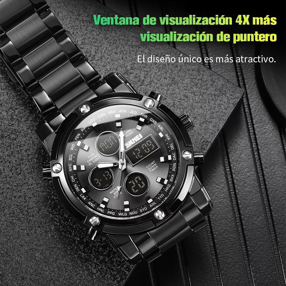 Reloj Elegante Skmei 1389 Triple Hora Acero Inoxidable