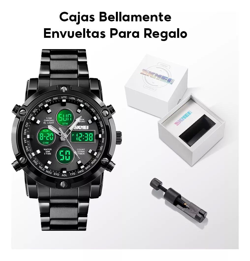 Reloj Elegante Skmei 1389 Triple Hora Acero Inoxidable
