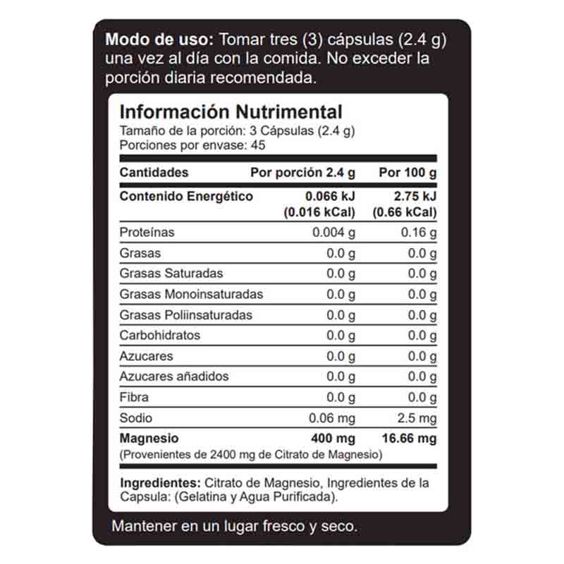 Citrato de Magnesio 2400mg Vnat 135 capsulas Magnesium Citrate