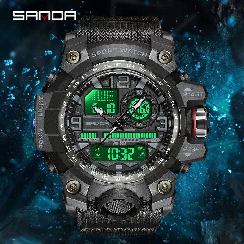 Reloj Sanda 3133 Hombres Digital Moda Deportiva Impermeable color NEGRO