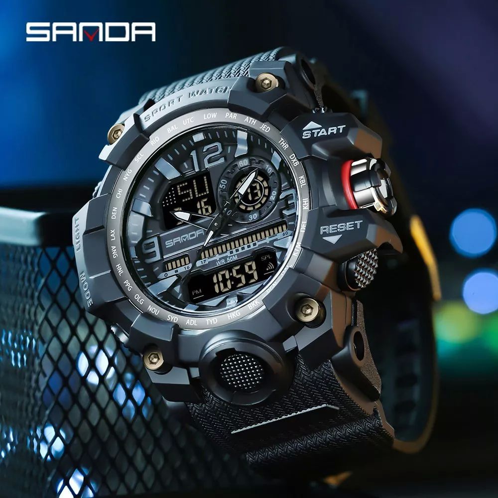 Reloj Sanda 3133 Hombres Digital Moda Deportiva Impermeable color NEGRO