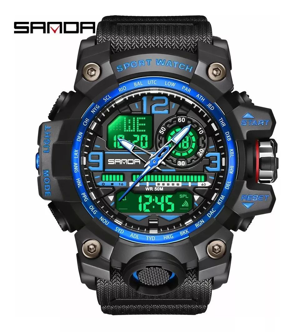 Reloj Hombre Deportivo SANDA Resistente al Agua Digital - Análogo Azul  SANDA
