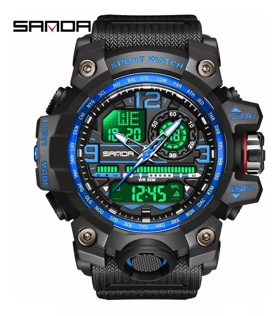 Reloj Sanda 3133 Hombres Digital Moda Deportiva Impermeable color AZUL