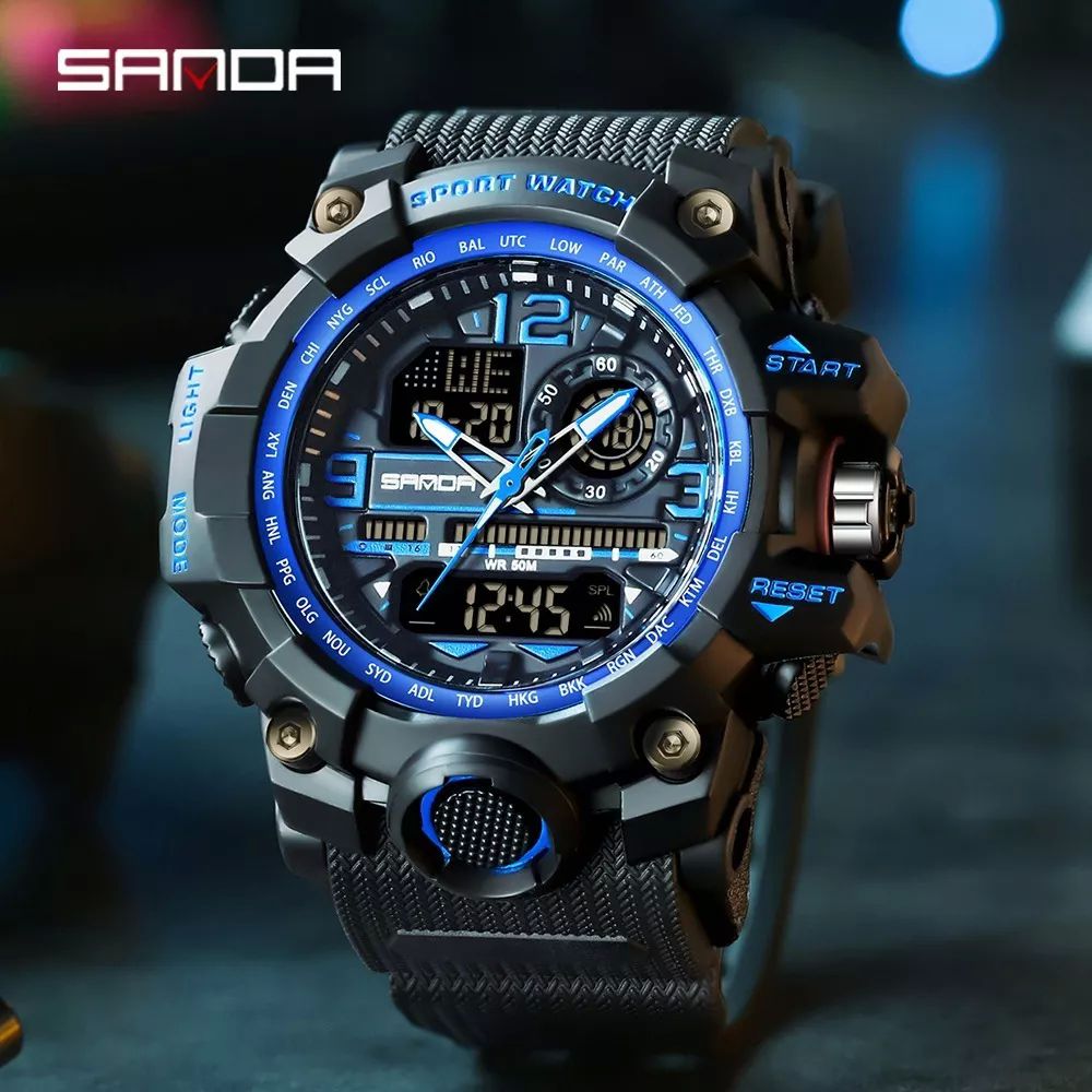Reloj Sanda 3133 Hombres Digital Moda Deportiva Impermeable color AZUL