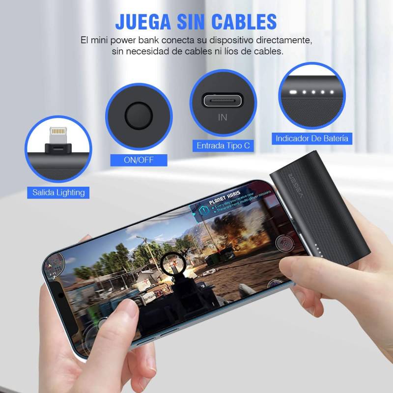 Mini Power Bank Veger 5000 Mah 20w Color Negro Lightning