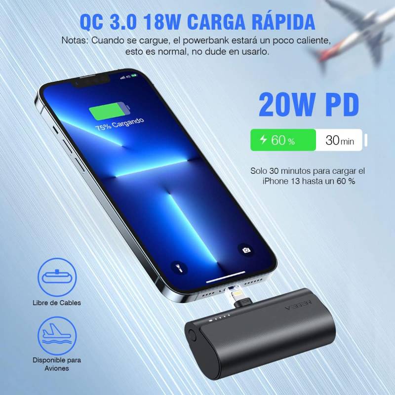 Mini Power Bank Veger 5000 Mah 20w Color Negro Lightning