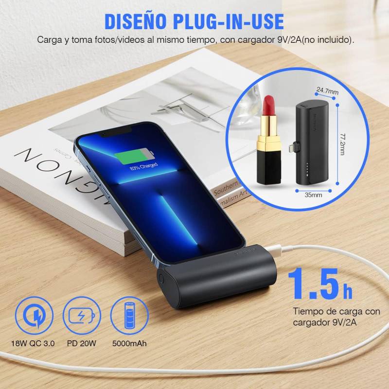 Mini Power Bank Veger 5000 Mah 20w Color Negro Lightning