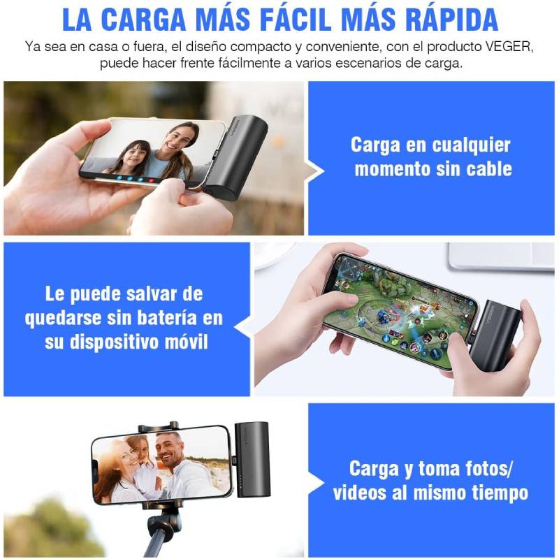 Mini Power Bank Veger 5000 Mah 20w Color Negro Lightning