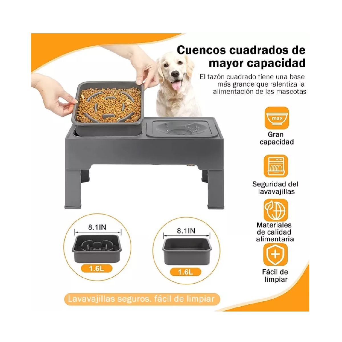 Comedero Elevado Para Perro Perros Mascota,altura Ajustable Grey Gris
