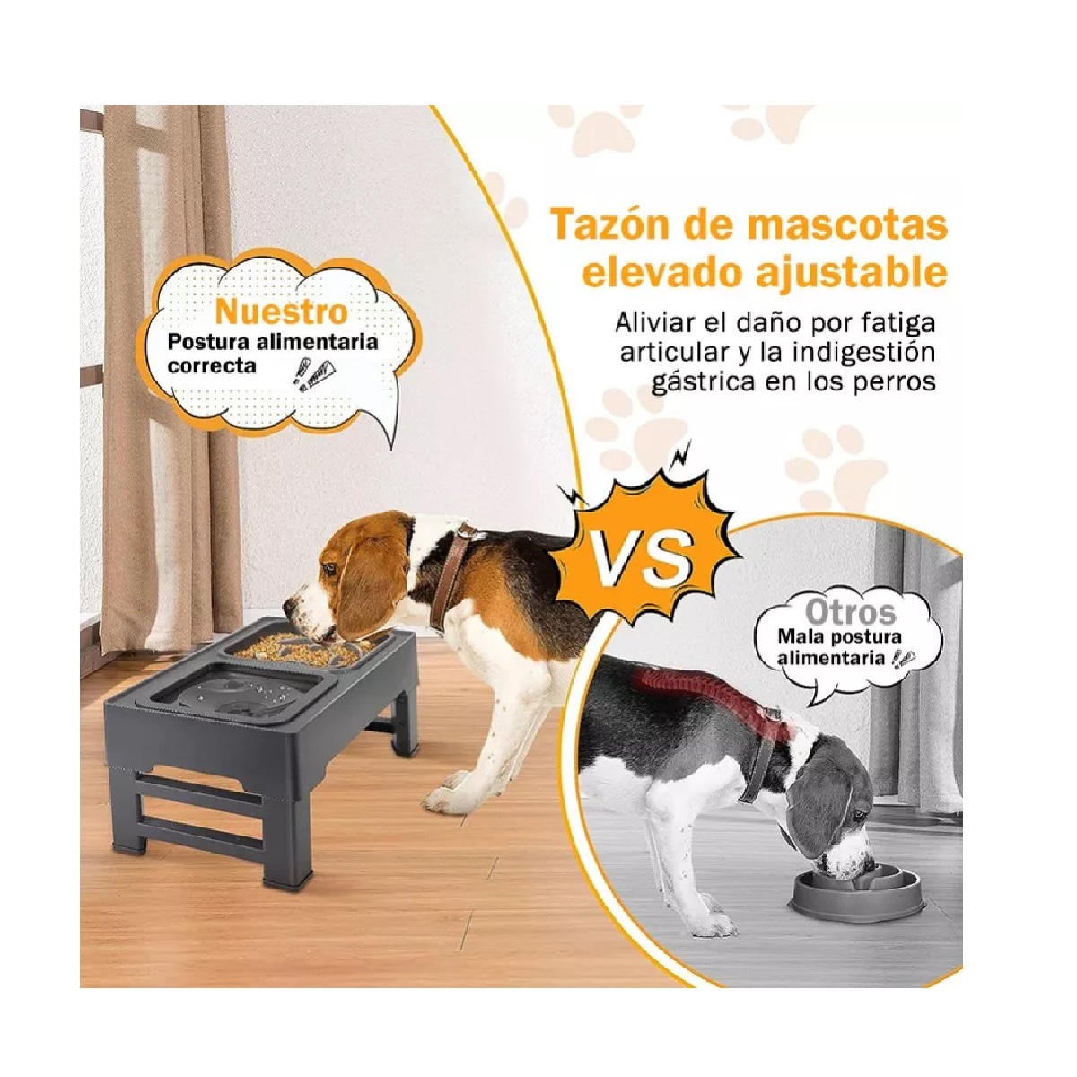 Comedero Elevado Para Perro Perros Mascota,altura Ajustable Grey Gris