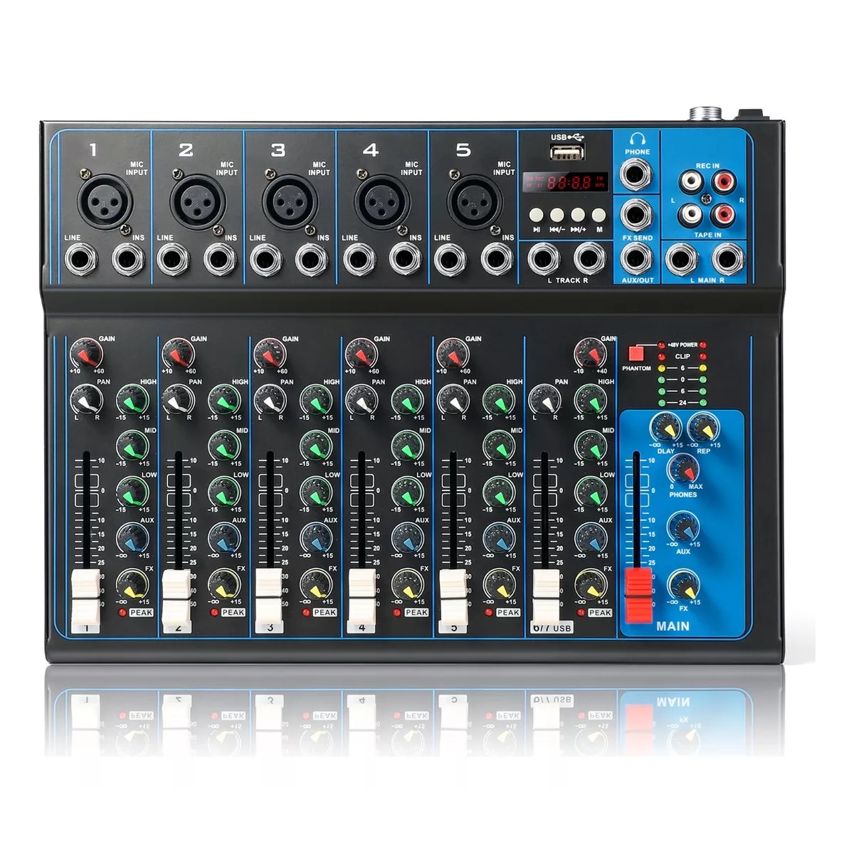 Consola De Audio Mezcladora Bluetooth 7 Canales 16 Efectos