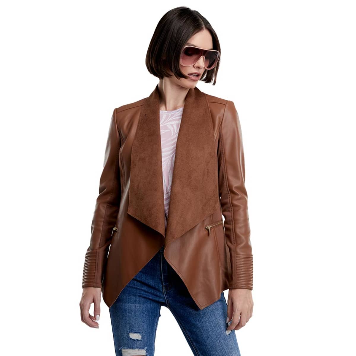 Ensamble con tacto de piel para mujer, color miel, marca Holly Land, 1098105