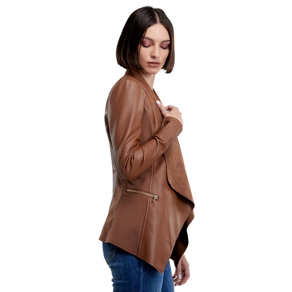 Ensamble con tacto de piel para mujer, color miel, marca Holly Land, 1098105
