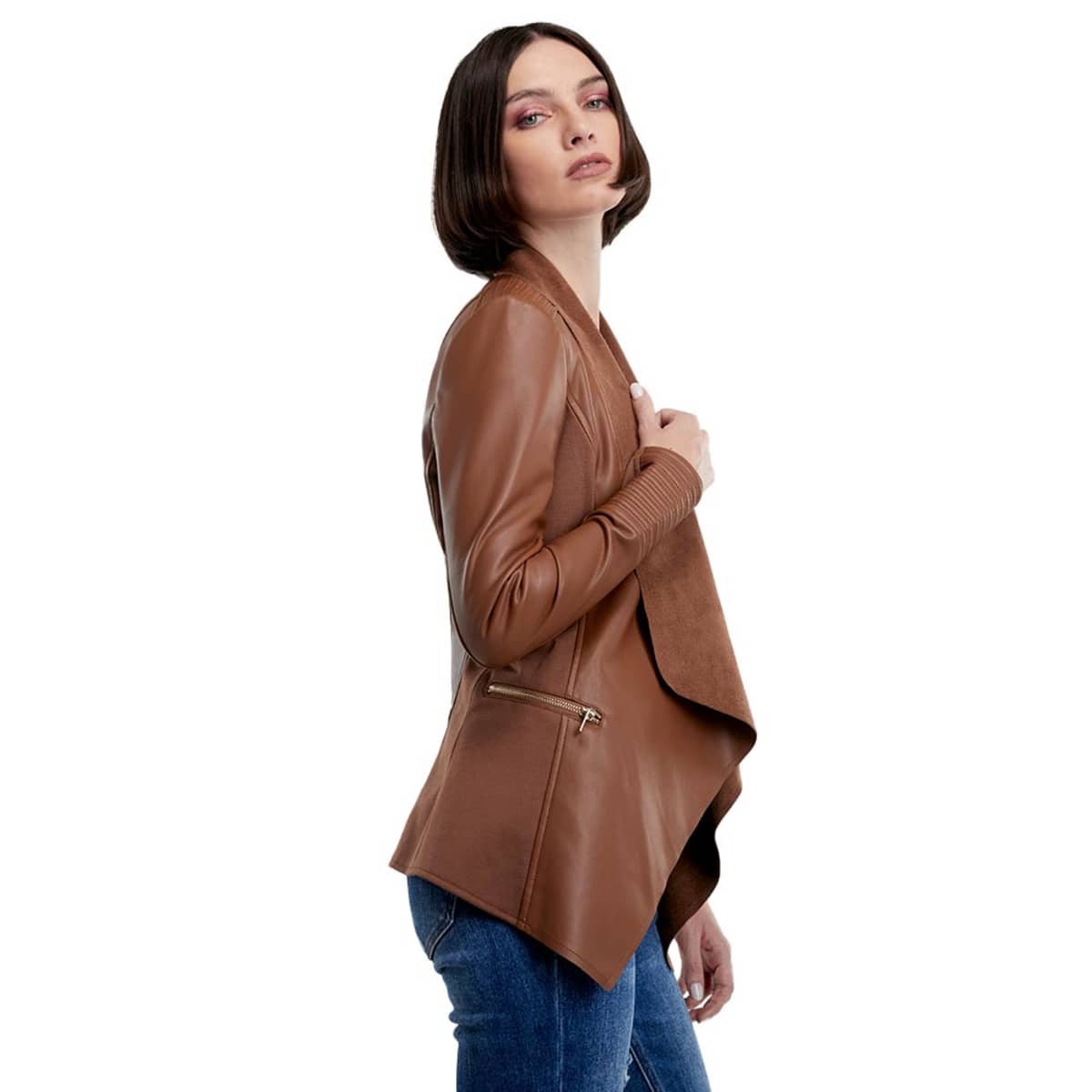 Ensamble con tacto de piel para mujer, color miel, marca Holly Land, 1098105