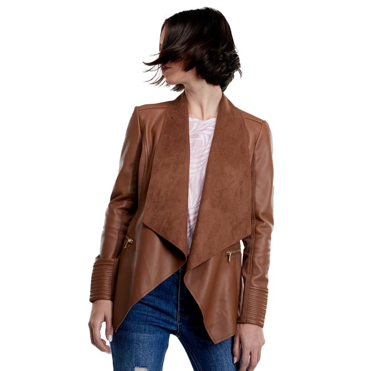 Ensamble con tacto de piel para mujer, color miel, marca Holly Land, 1098105
