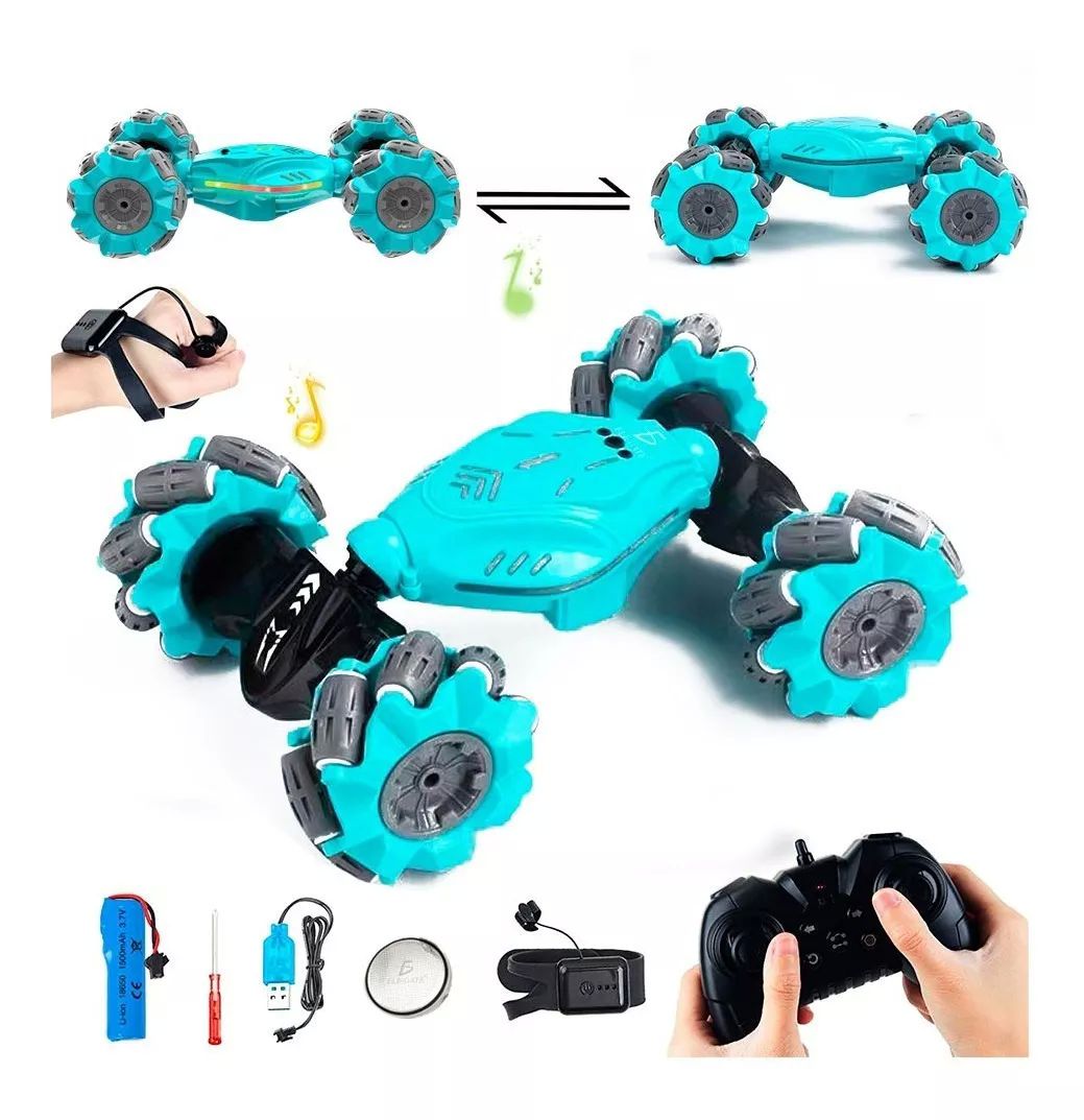 Carro Coche Control Remoto Azul Recargable Doble Gesto Conducción Bidireccional Rotación 360 Juguetes