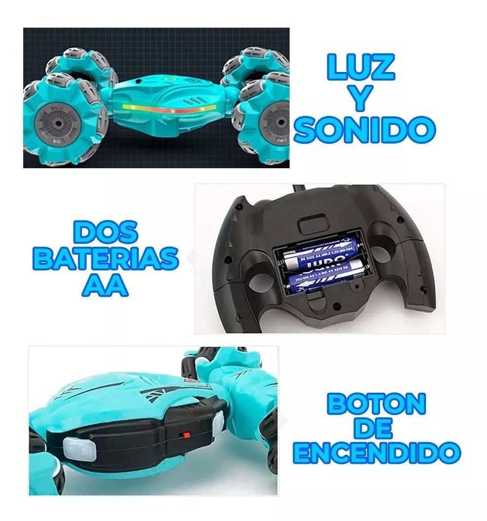Carro Coche Control Remoto Azul Recargable Doble Gesto Conducción Bidireccional Rotación 360 Juguetes
