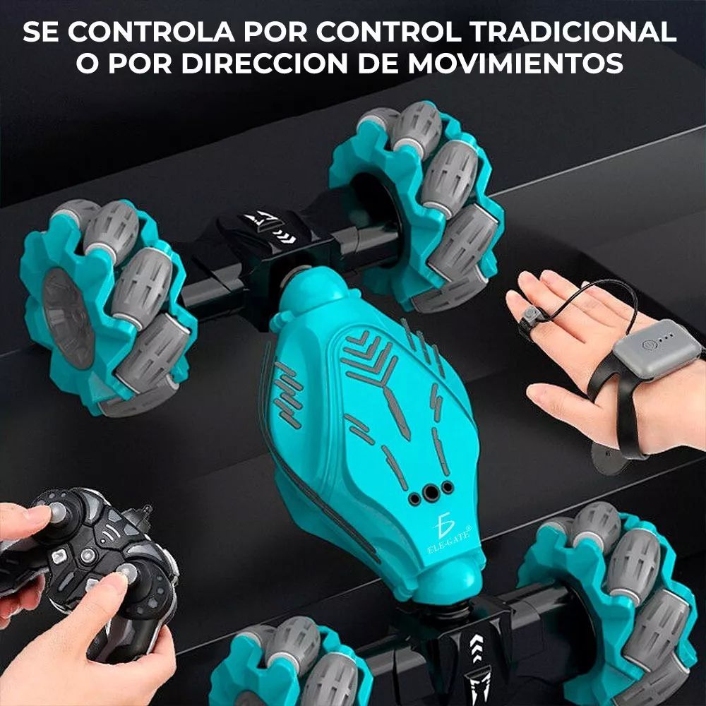 Carro Coche Control Remoto Azul Recargable Doble Gesto Conducción Bidireccional Rotación 360 Juguetes