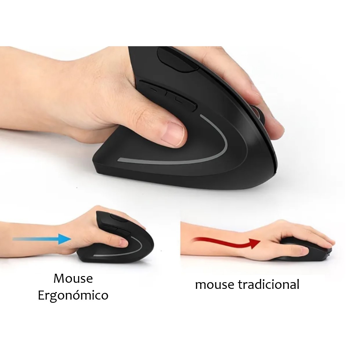 Mouse Ratón óptico inalámbrico vertical nuevo estilo mano derecha carga vertical LED negro pc usb