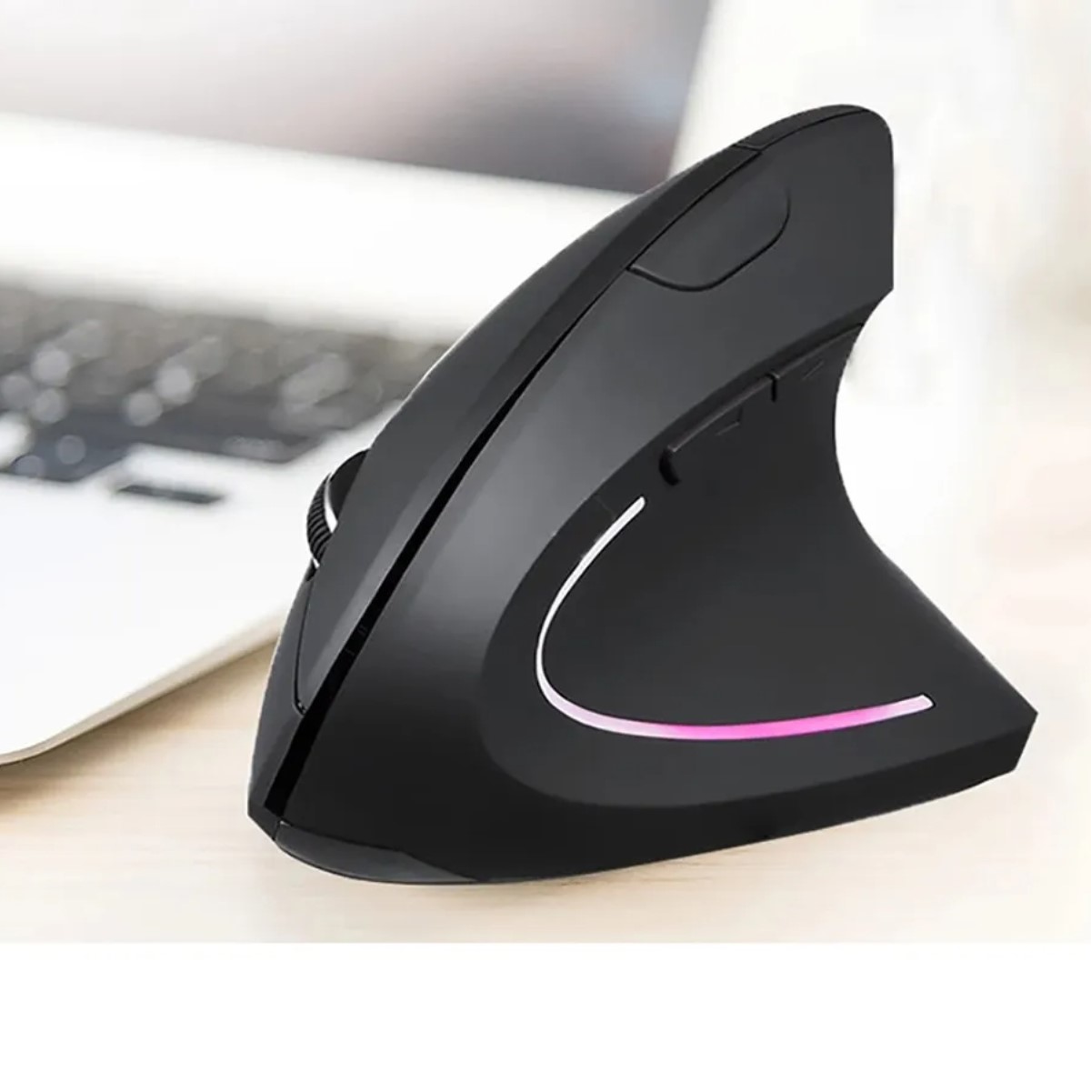Mouse Ratón óptico inalámbrico vertical nuevo estilo mano derecha carga vertical LED negro pc usb