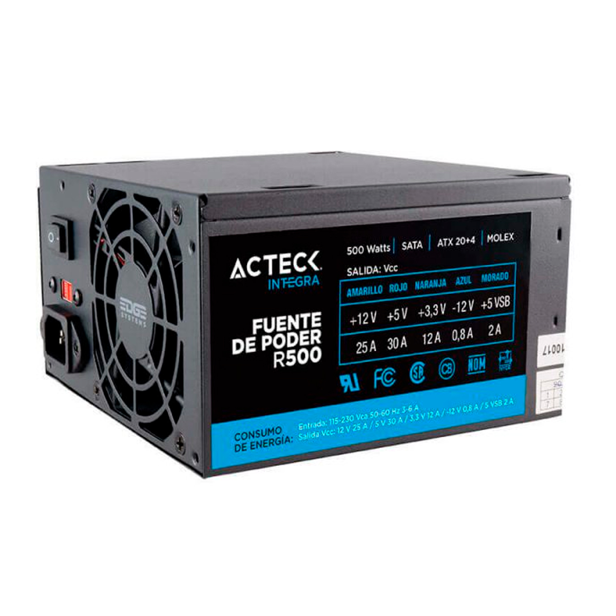 Fuente de Poder Acteck Blazar R-500, 20+4 pin ATX, 500W, Negro