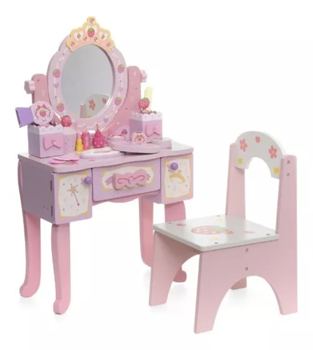 Tocador Infantil Con Silla Set De Belleza Fresas Rosa