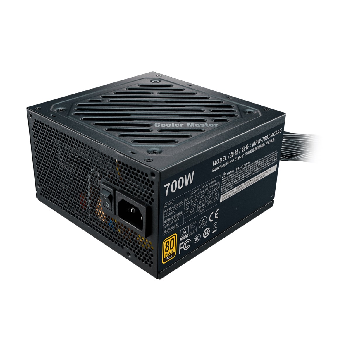 Fuente de Poder Cooler Master G700 Gold 80 PLUS Gold, 24-pin ATX, 120mm, 700W