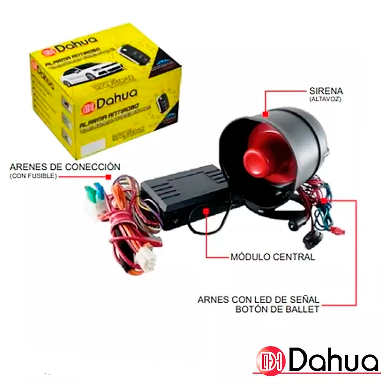 Alarma universal para coche, alarma remota con 2 controles remotos, sirena,  sensor de impacto, arnés de cableado y cable de conexión LED para