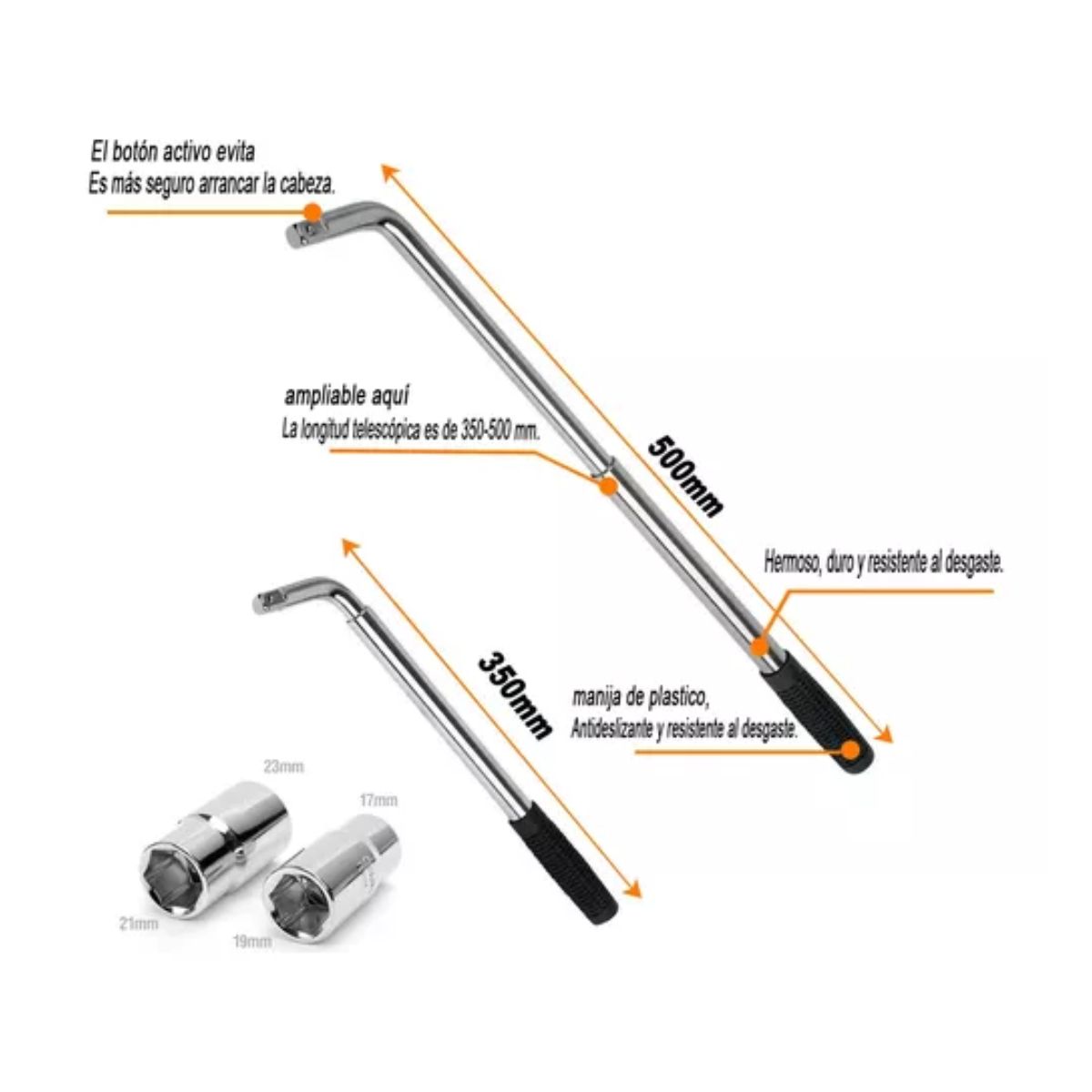 Llave Maneral Con Dados Para Rines,rines Extensible 17-23 Mm Plata/Negro