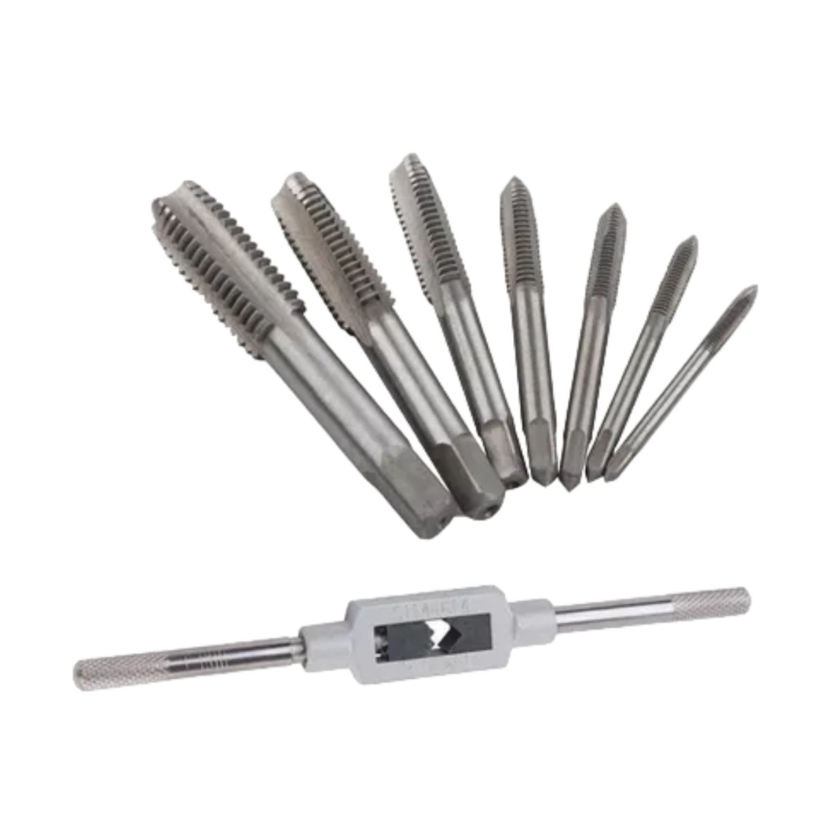 Kit De Machuelos Con Maneral Broca Tipo Matraca Ajustable Plata