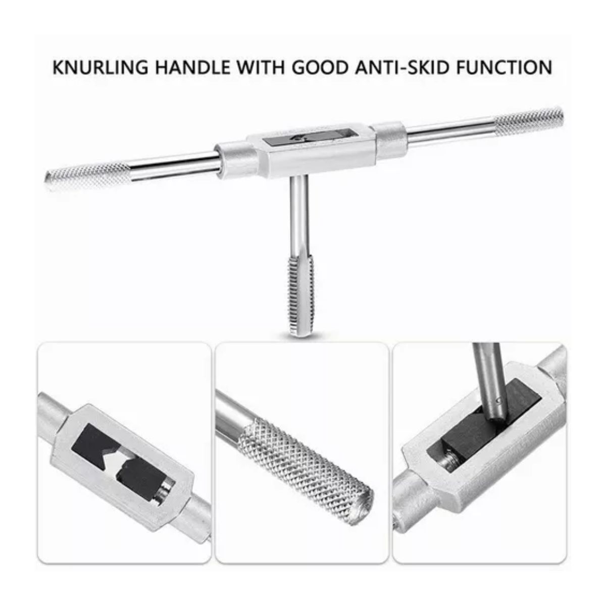 Kit De Machuelos Con Maneral Broca Tipo Matraca Ajustable Plata