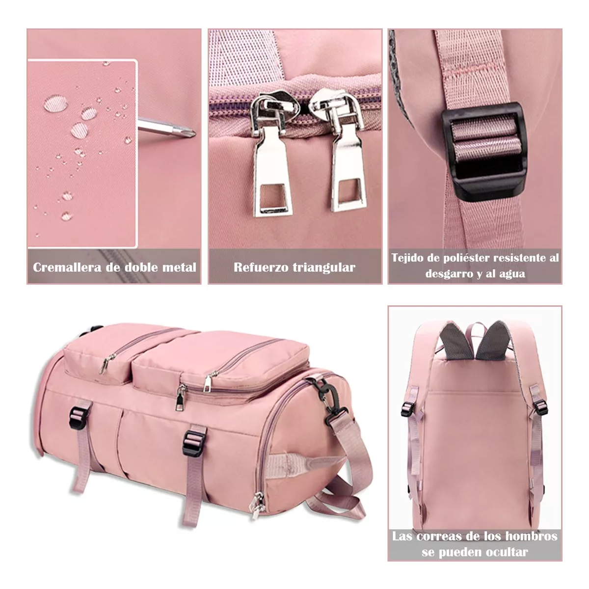 Maleta Deportiva Mochila Gimnasio Viaje Fitness Moda Bolsas Rosa