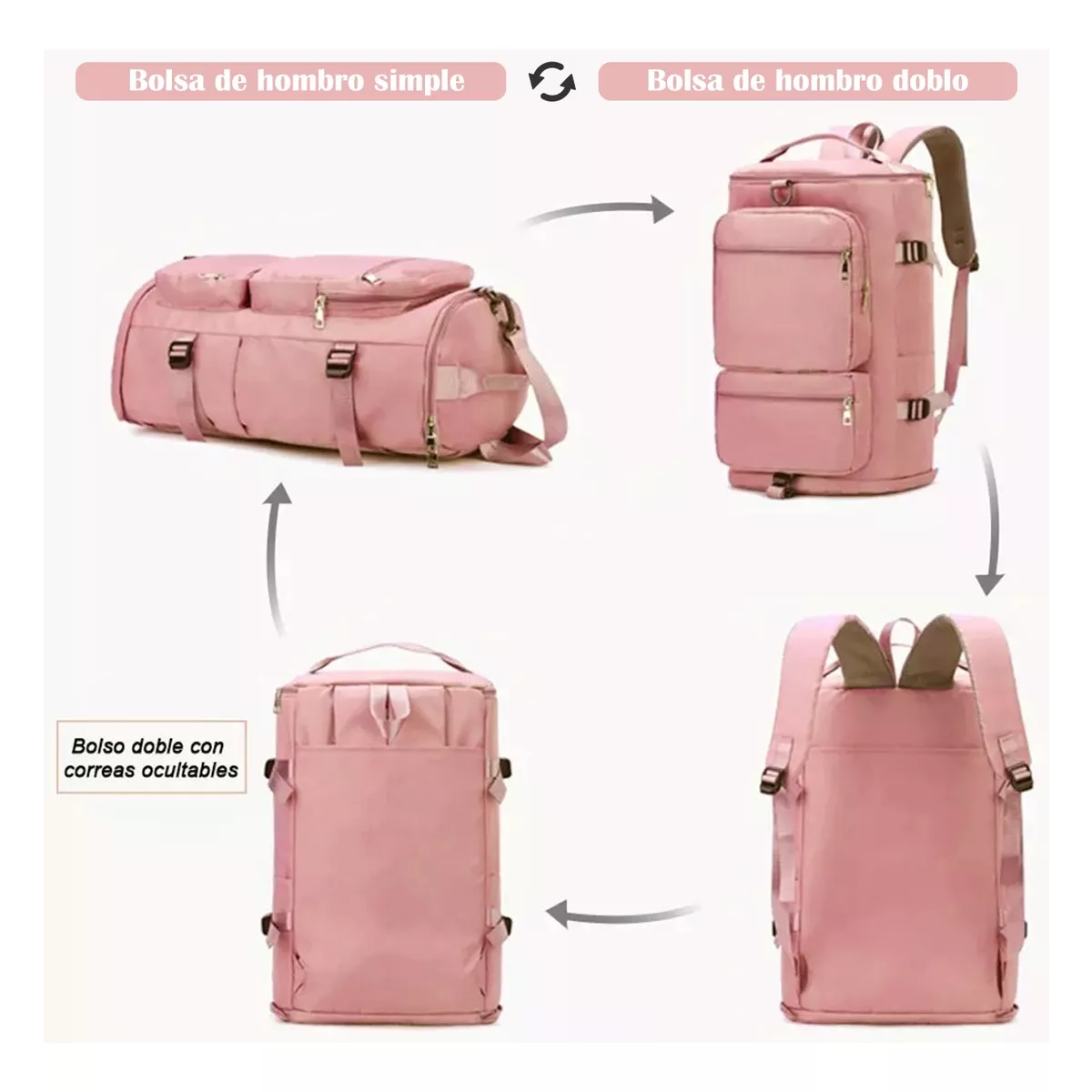Maleta Deportiva Mochila Gimnasio Viaje Fitness Moda Bolsas Rosa