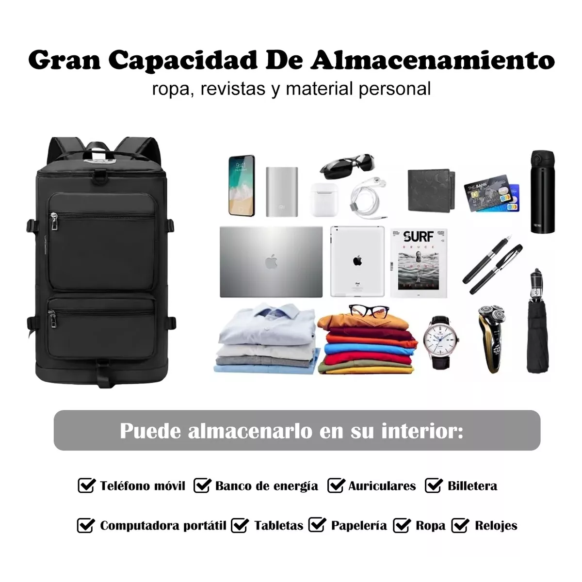 Maleta Deportiva Mochila Gimnasio Viaje Fitness Moda Bolsas Negro
