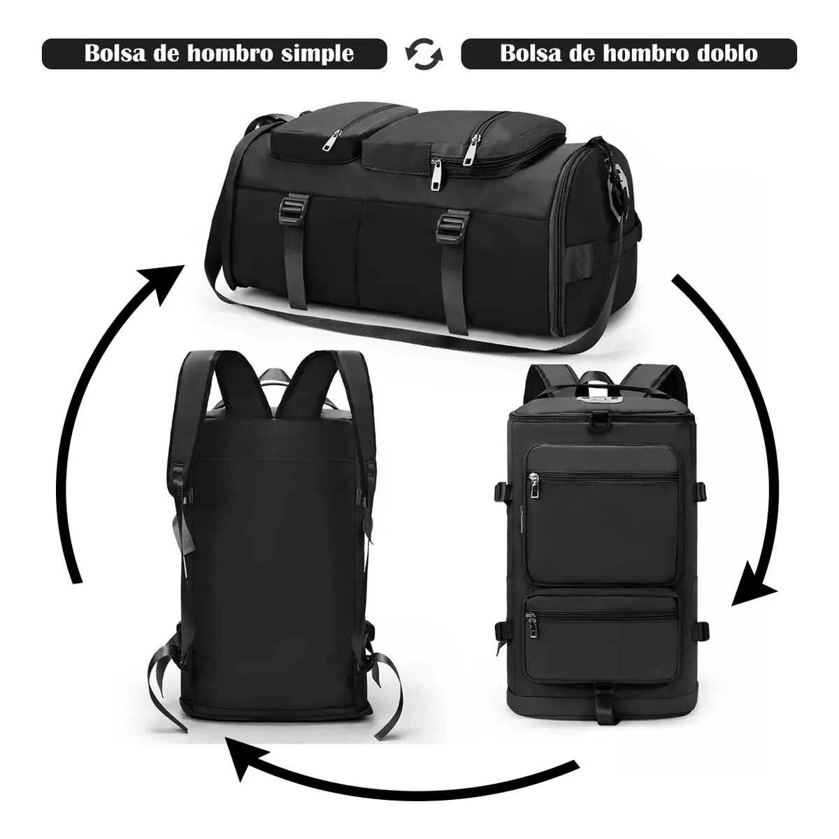 Maleta Deportiva Mochila Gimnasio Viaje Fitness Moda Bolsas Negro