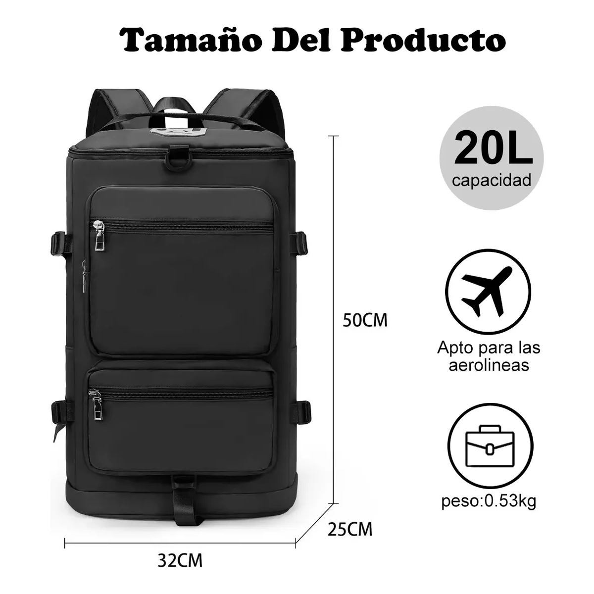 Maleta Deportiva Mochila Gimnasio Viaje Fitness Moda Bolsas Negro