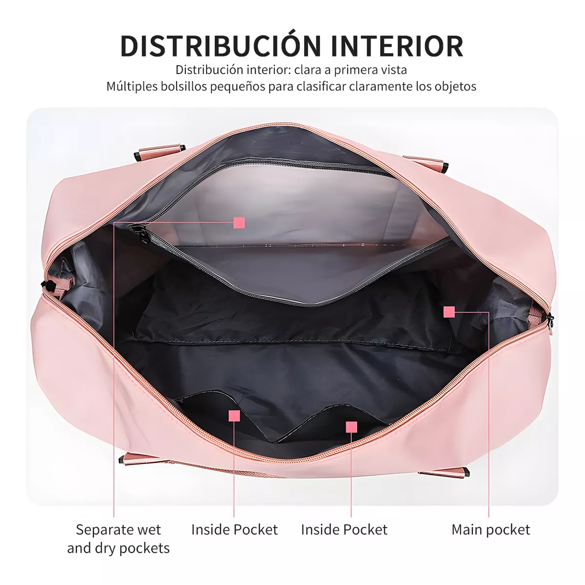Maleta Deportiva Bolsa Para Viaje Y Gym Impermeable 2pzs Rosa
