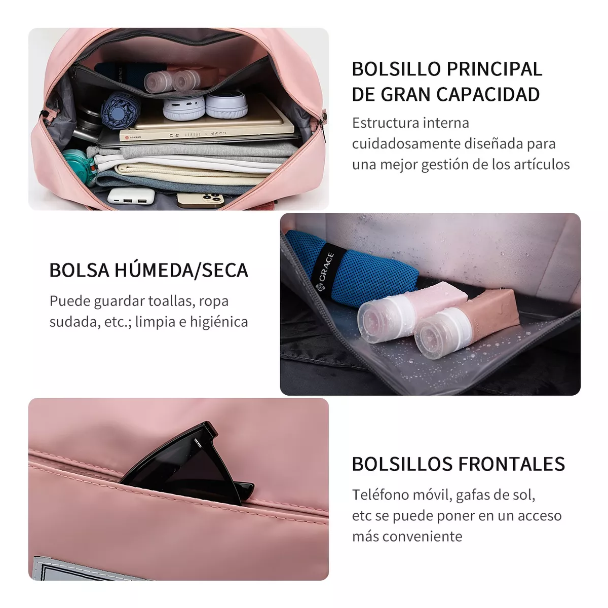 Maleta Deportiva Bolsa Para Viaje Y Gym Impermeable 2pzs Rosa
