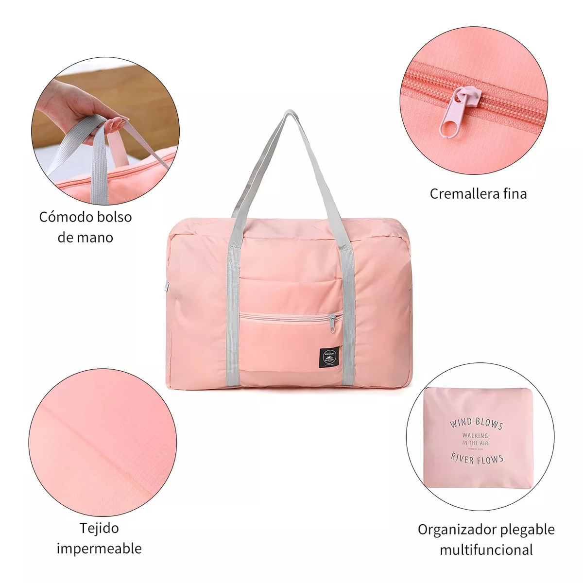 Maleta Deportiva Bolsa Para Viaje Y Gym Impermeable 2pzs Rosa