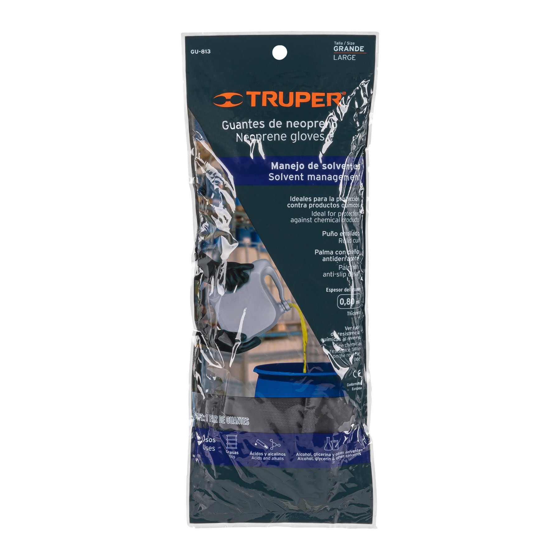 GUANTES DE NEOPRENO P/MANEJO DE QUÍMICOS, GRANDES, TRUPER 14271