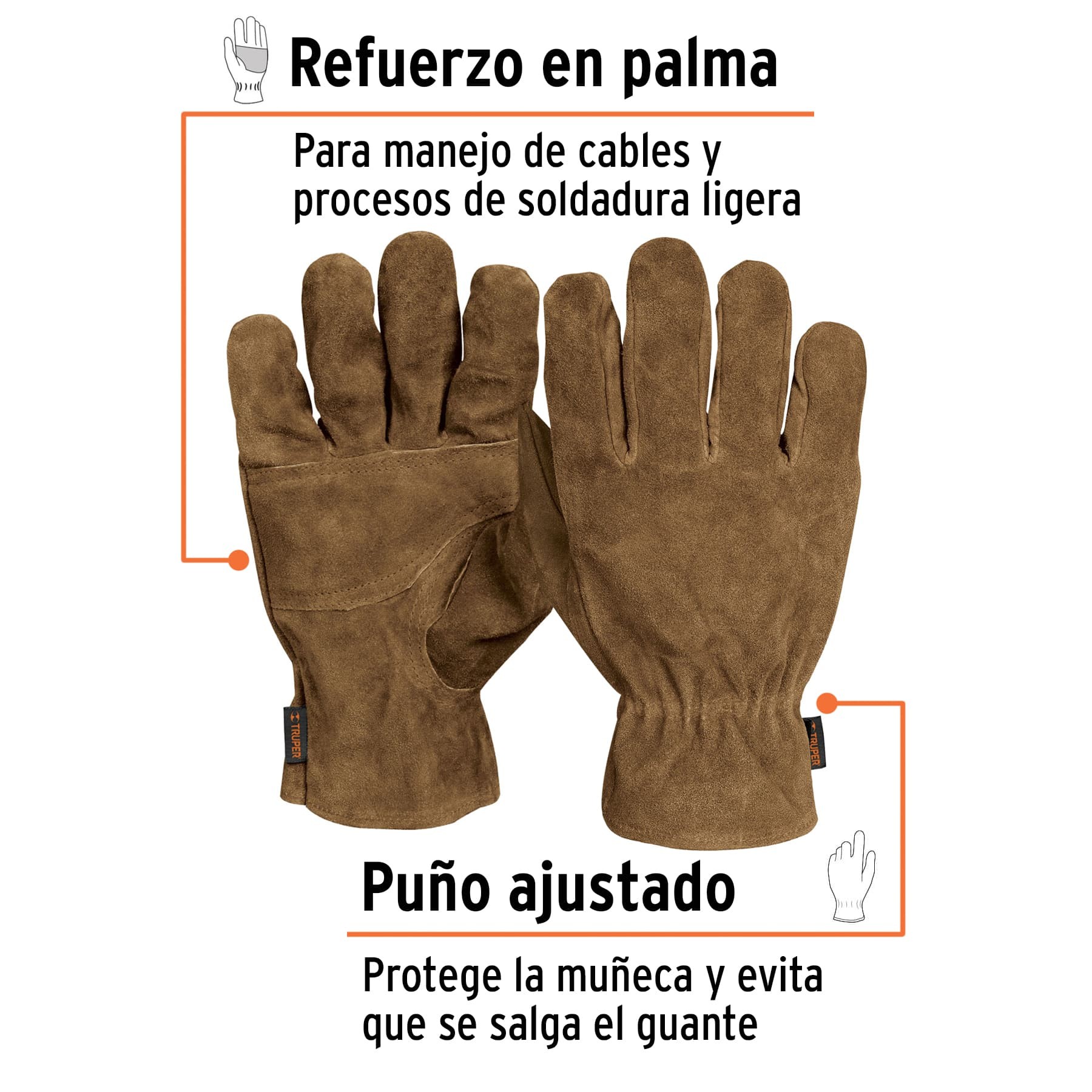 GUANTES DE CARNAZA PREMIUM PARA ELECTRICISTA, TRUPER 14289