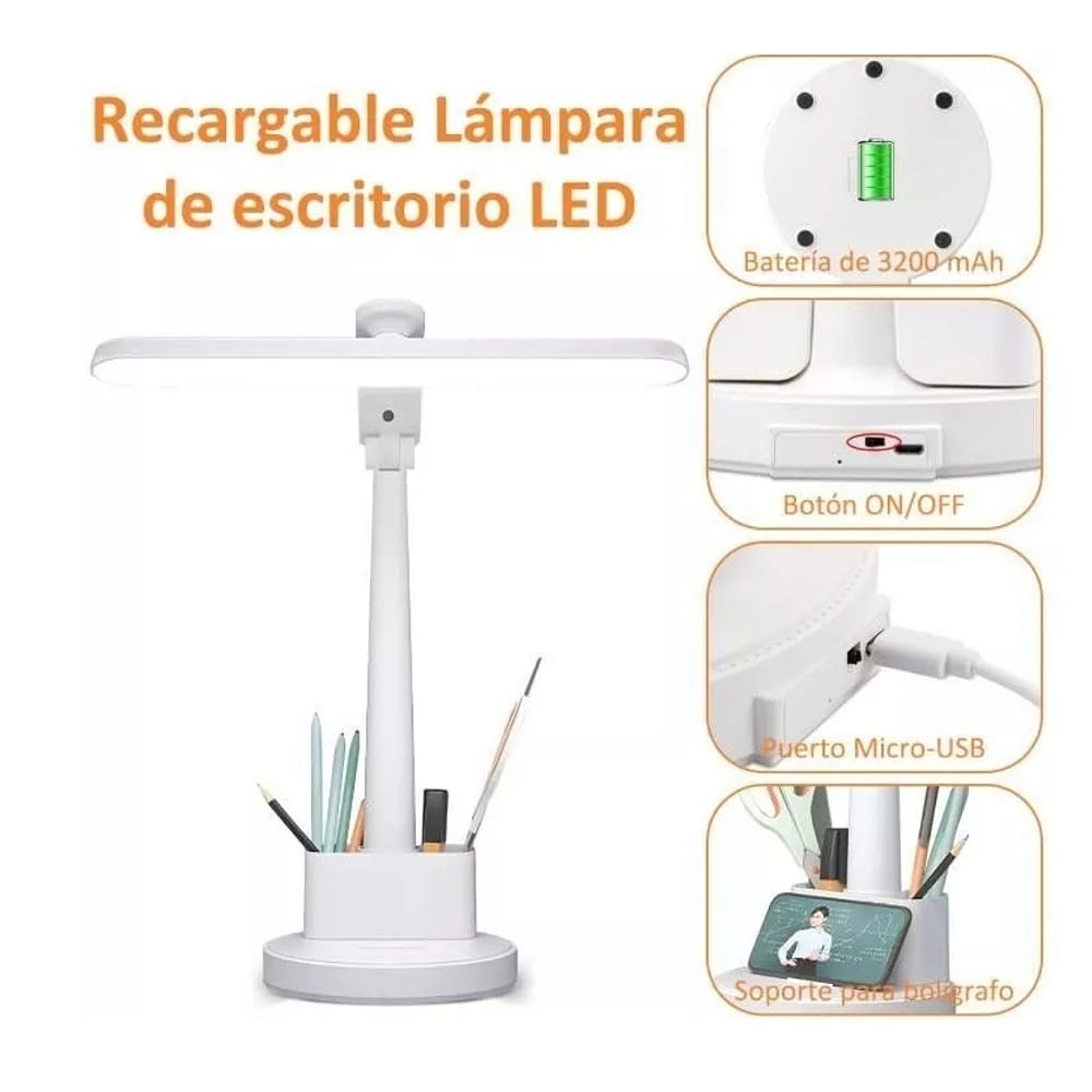 Lámpara Led Escritorio Ajustable Recargable Usb, 3200mah