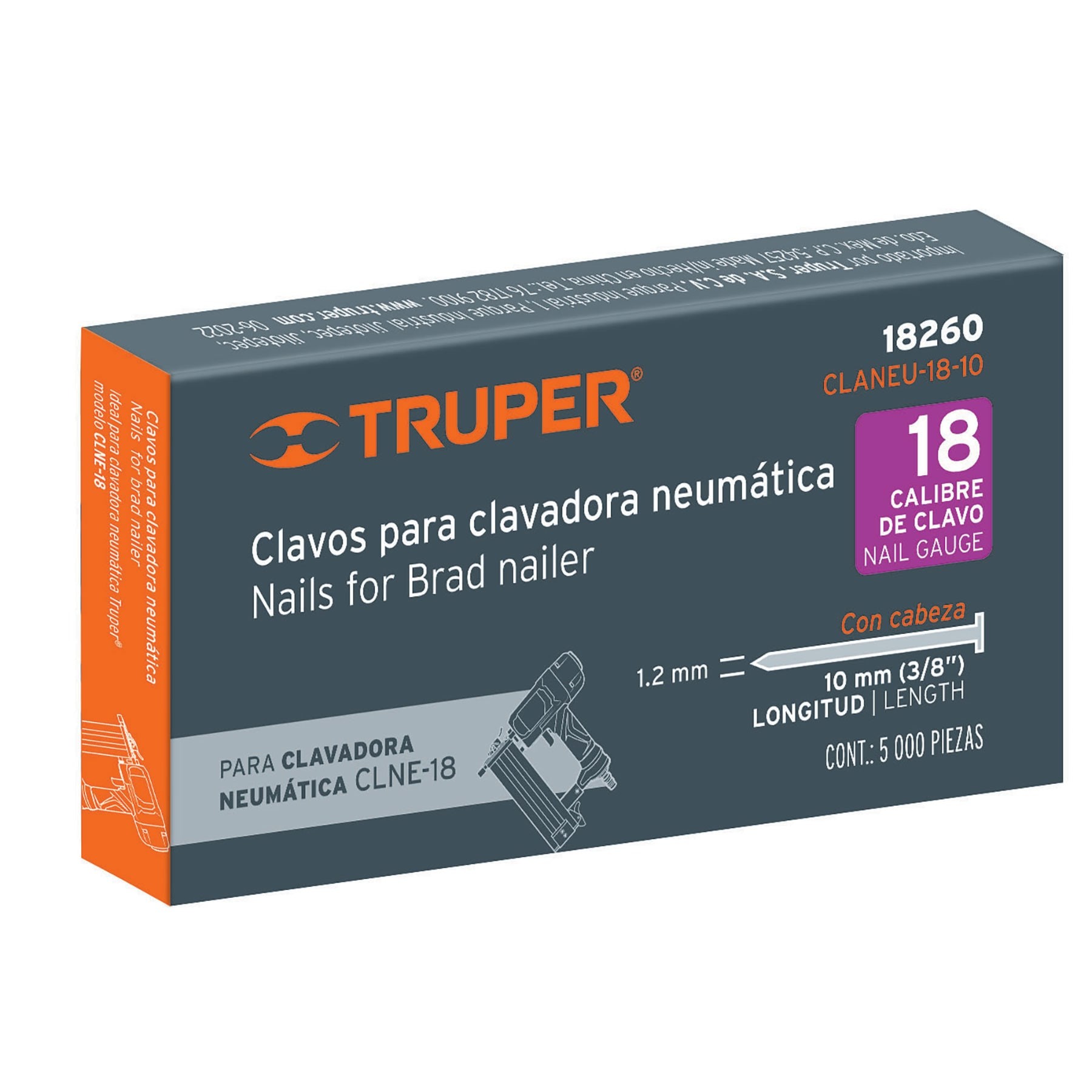 CAJA CON 5000 CLAVOS CALIBRE 18, 10 MM PARA CLNE-18, TRUPER 18260